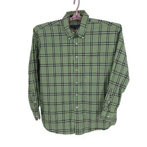 Alan Flusser Green Black and‎ White Check LS Men's Shirt 100% Cotton Size